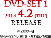 DVD-SET 1 2015.4.2 [thu] RELEASE ¥12,000＋税 GNBF-3374／第1話～第13話／5枚組